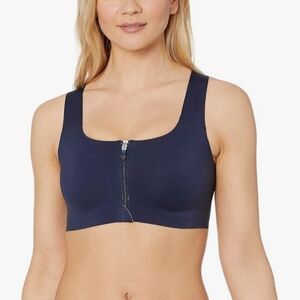 Brooks Sports Bra Blue Dare Zip Run Running Wireless Front Close